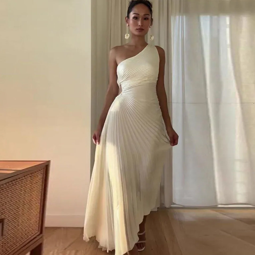Robe de Soirée Femme - Épaule Dénudée - Longue Plissée Élégante