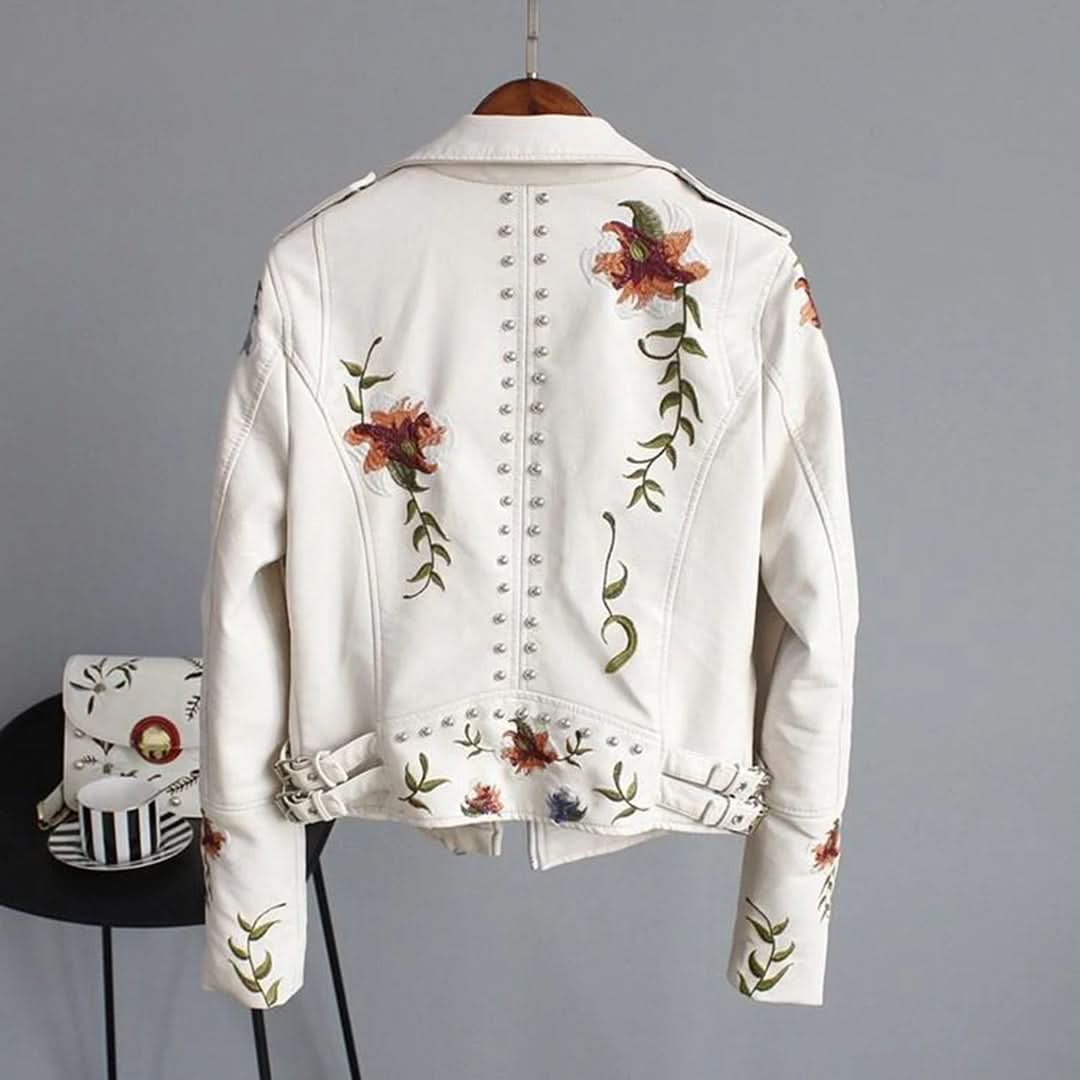 Veste en cuir floral élégante, chic et durable pour femme
