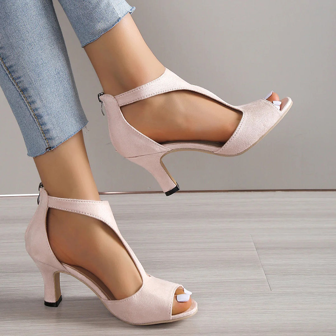Sandales À Talons Femme - Bout Ouvert - Découpe Latérale - Fermeture Zippée
