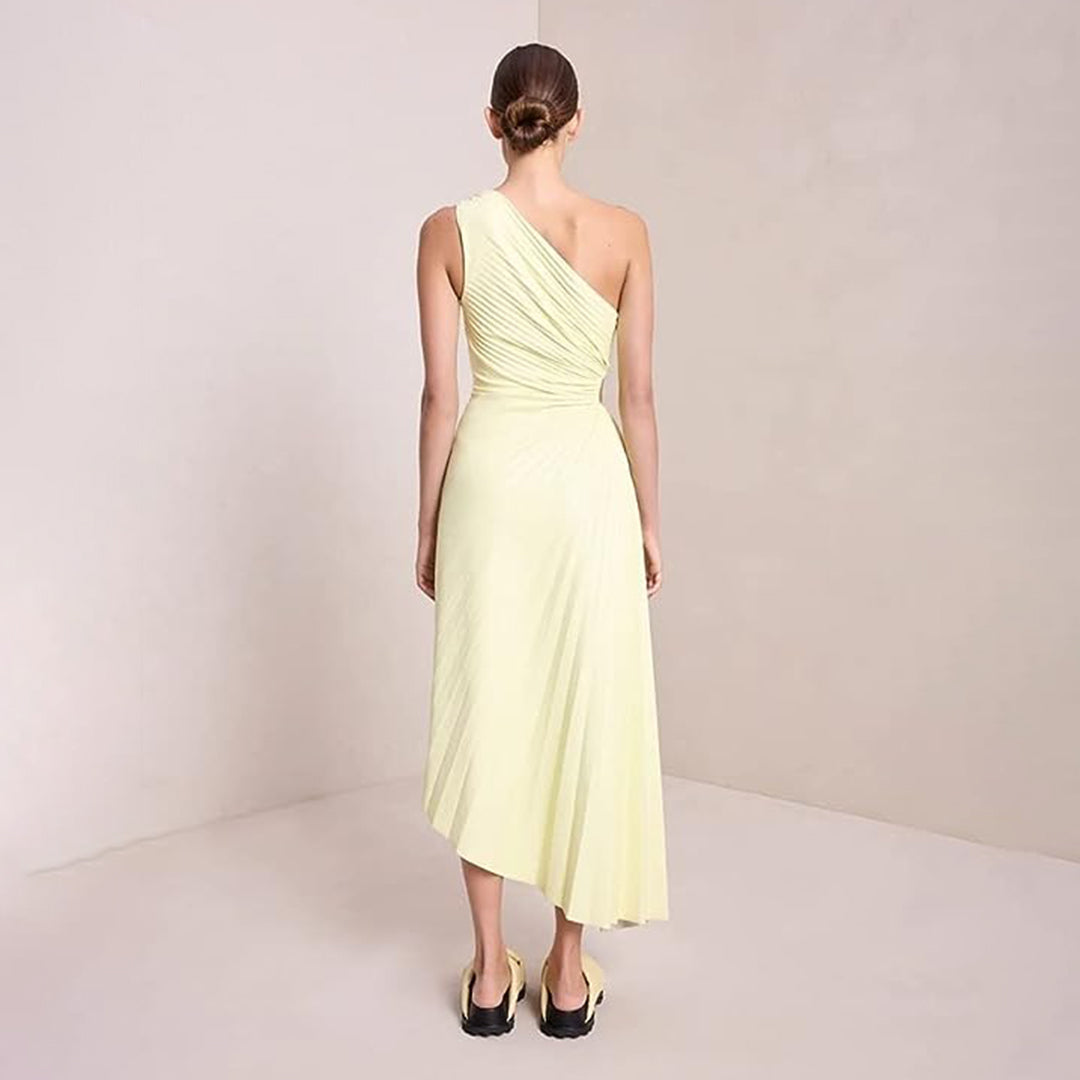 Robe de Soirée Femme - Épaule Dénudée - Longue Plissée Élégante