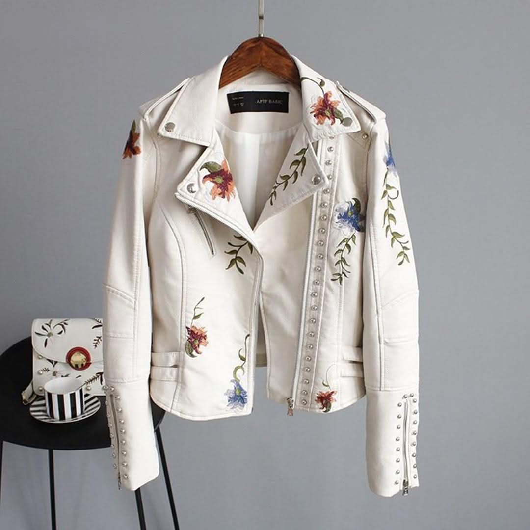 Veste en cuir floral élégante, chic et durable pour femme