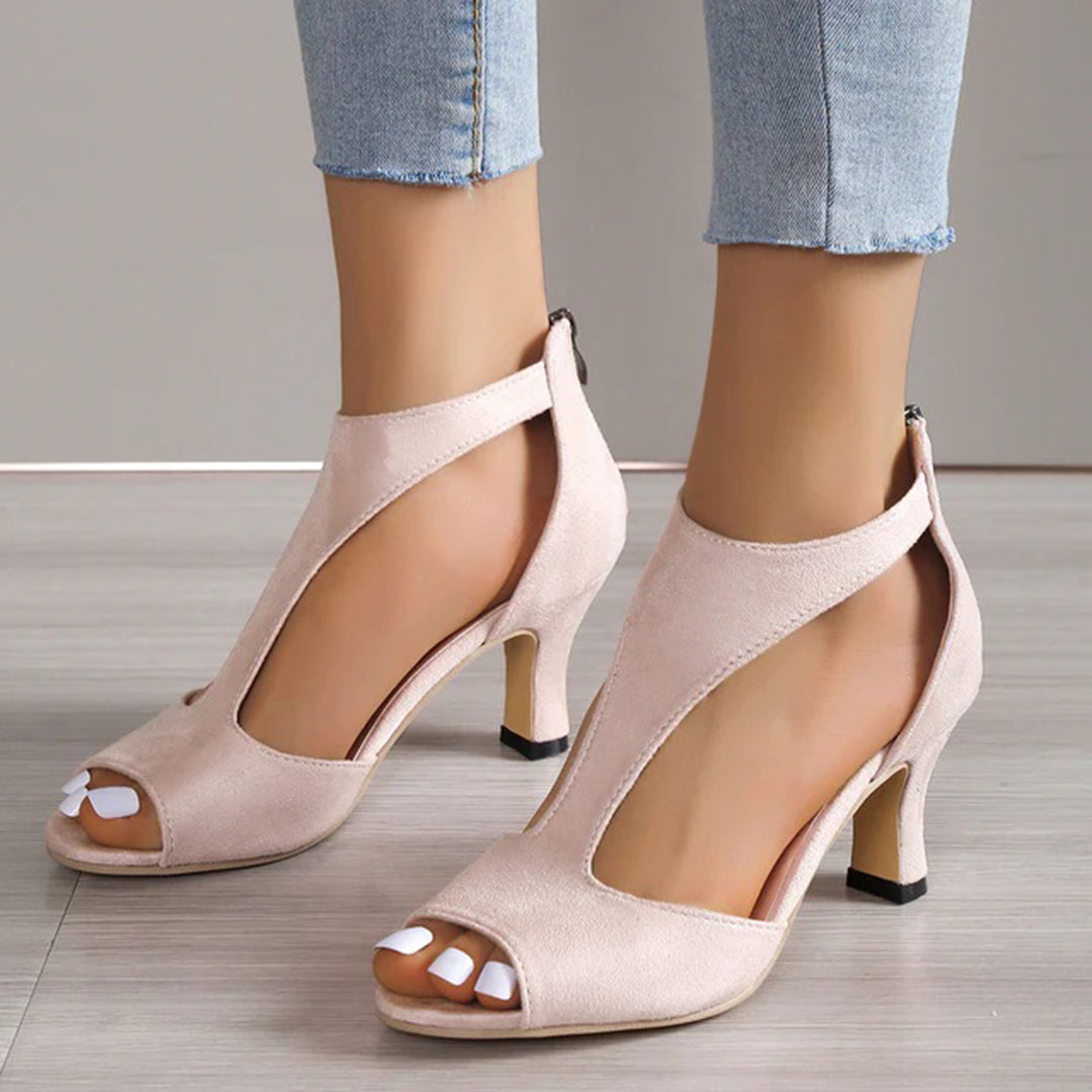Sandales À Talons Femme - Bout Ouvert - Découpe Latérale - Fermeture Zippée