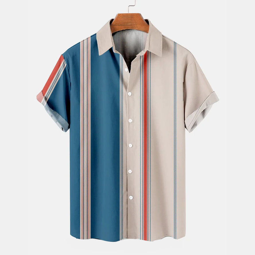 Chemise Homme - Manches Courtes - Rayures Modernes - Col Classique - Style Décontracté