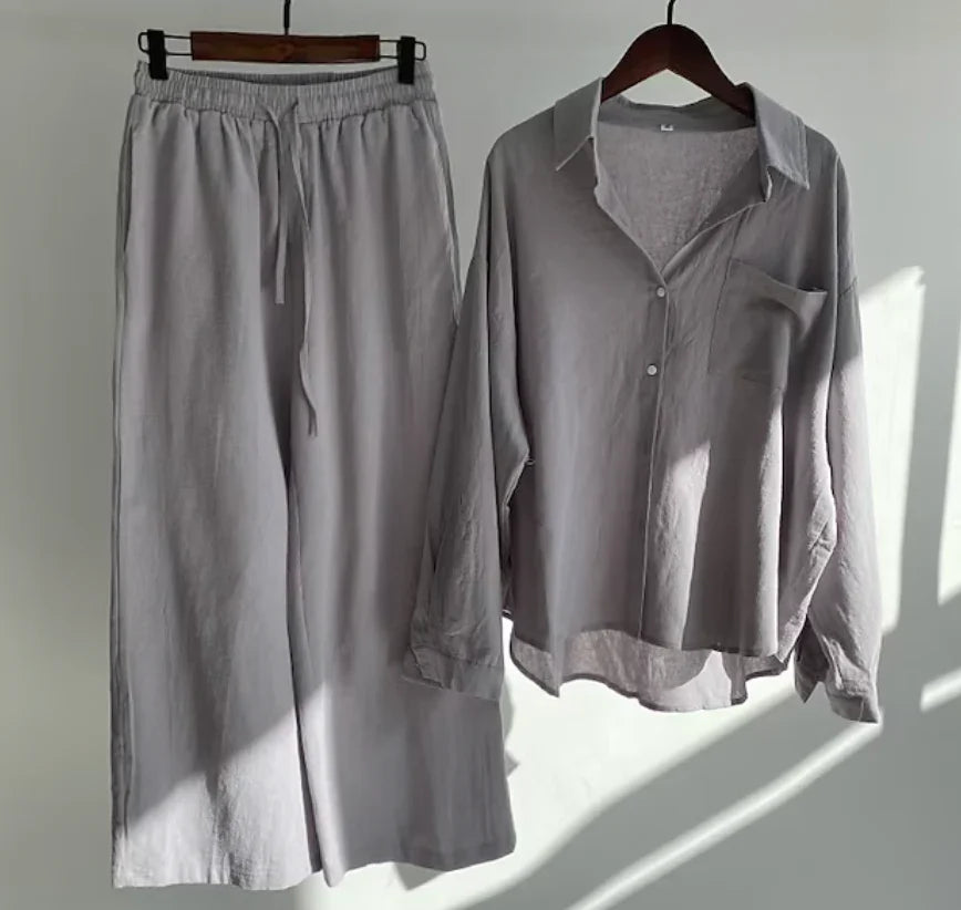 Ensemble coordonné femme – Chemise ample et pantalon large – Coton respirant