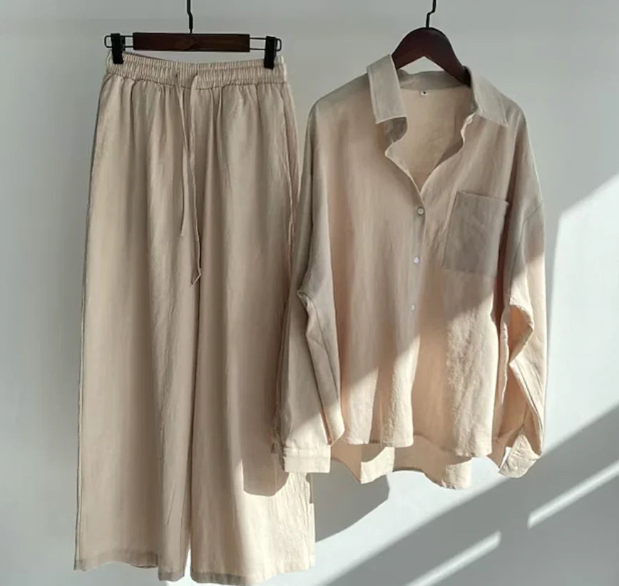 Ensemble coordonné femme – Chemise ample et pantalon large – Coton respirant