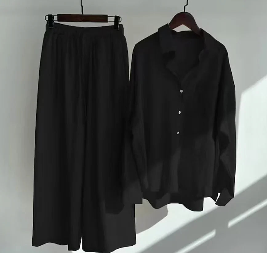 Ensemble coordonné femme – Chemise ample et pantalon large – Coton respirant