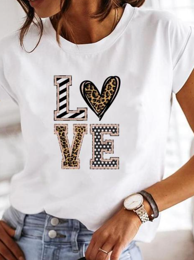 T-shirt femme – Coupe décontractée – Maille douce – Manches courtes – Motifs cœurs