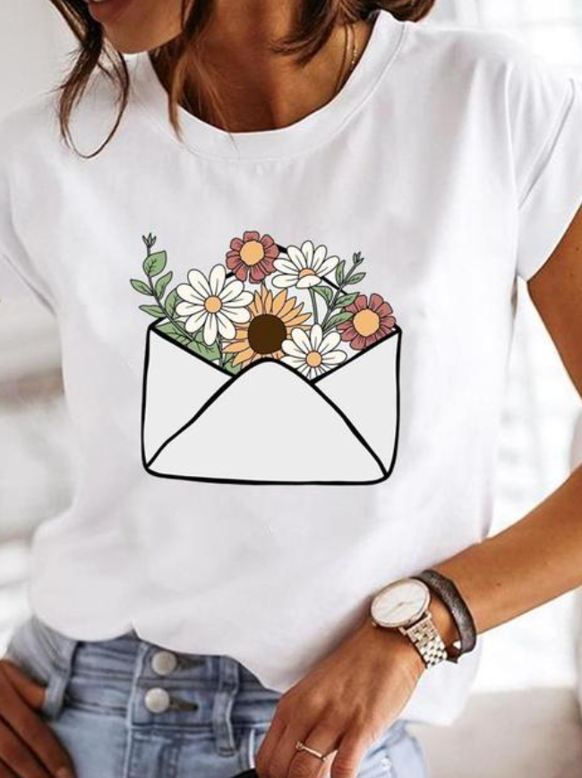 T-shirt femme – Coupe décontractée – Maille douce – Manches courtes – Motifs cœurs