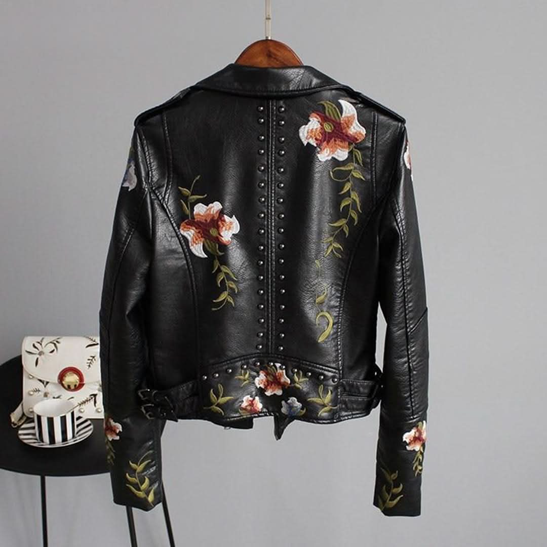 Veste en cuir floral élégante, chic et durable pour femme