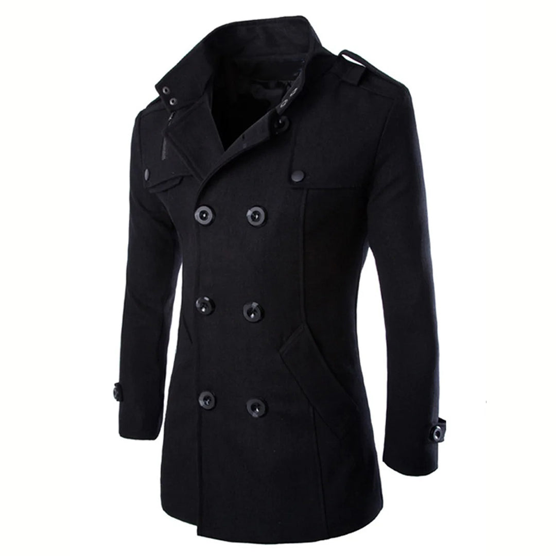 Veste homme – Coupe ajustée – Laine chaude – Double boutonnage – Col montant