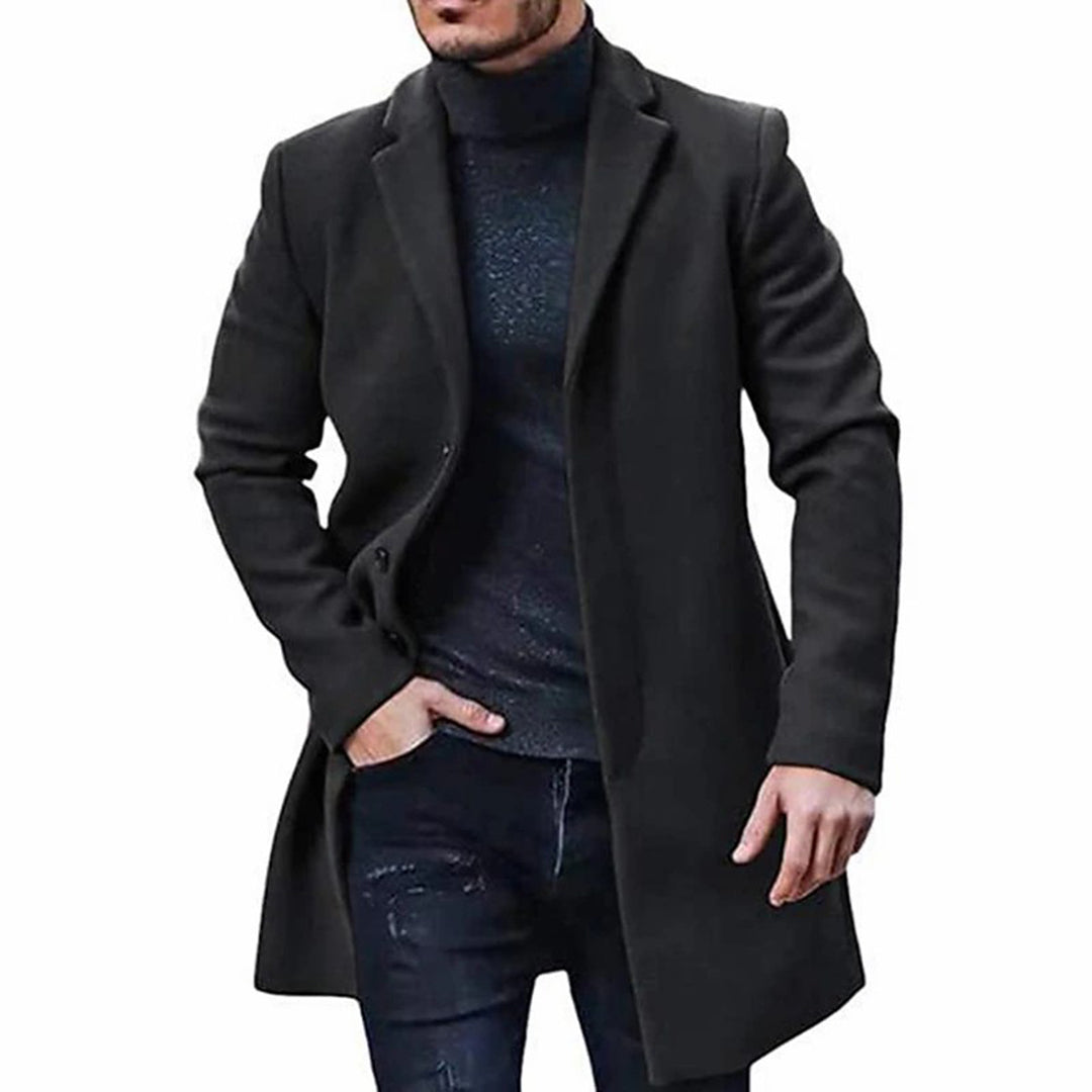 Manteau homme – Coupe ajustée – Laine mélangée – Col tailleur – Longueur genou