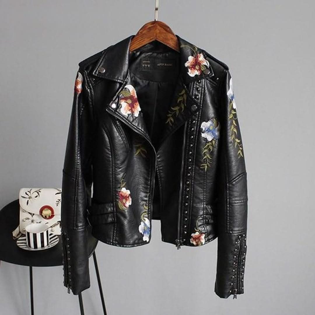 Veste en cuir floral élégante, chic et durable pour femme