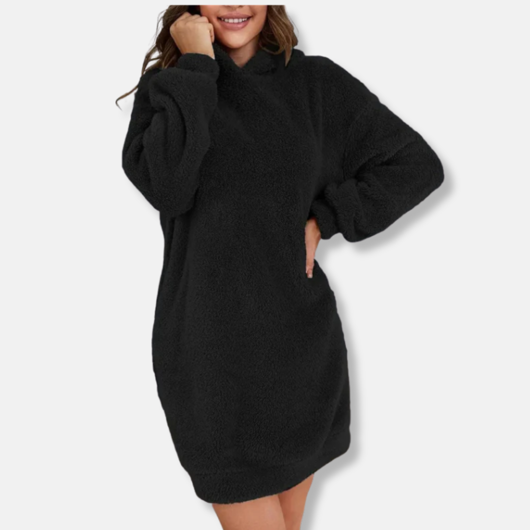 Robe sweat à capuche femme – Coupe oversize – Molleton doux – Manches longues