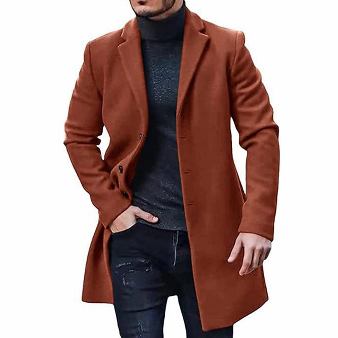 Manteau homme – Coupe ajustée – Laine mélangée – Col tailleur – Longueur genou
