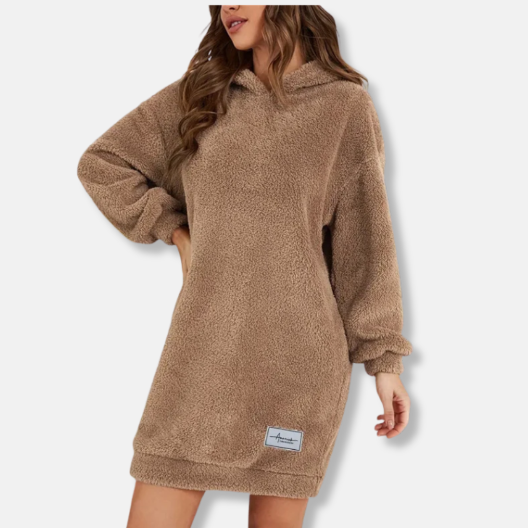Robe sweat à capuche femme – Coupe oversize – Molleton doux – Manches longues