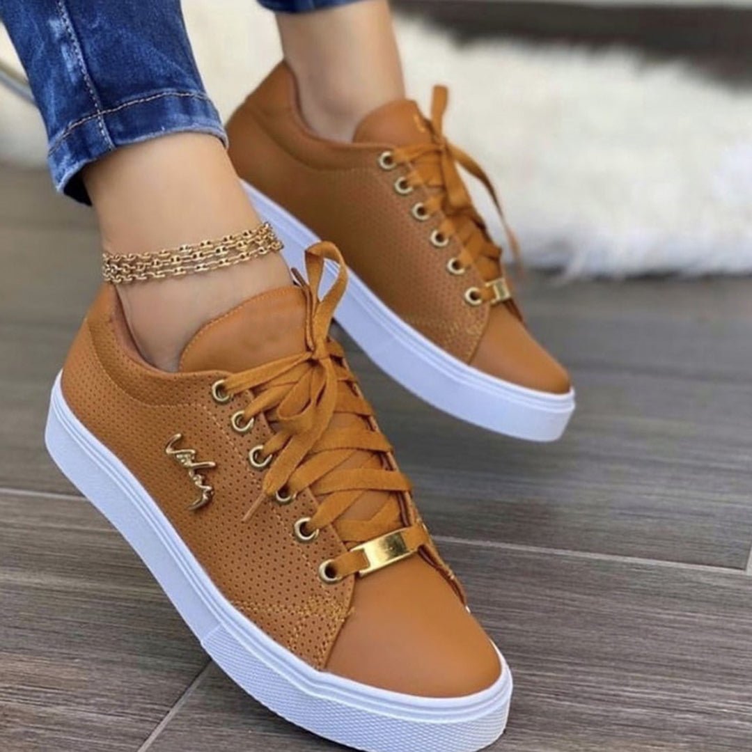 Baskets Femme - Cuir Synthétique Respirant - Semelle Confort Antidérapante - Lacets Ajustables