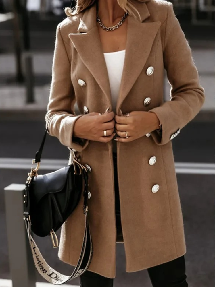 Blazer femme – Coupe cintrée – Tissu luxueux – Double boutonnage – Longueur mi-cuisse