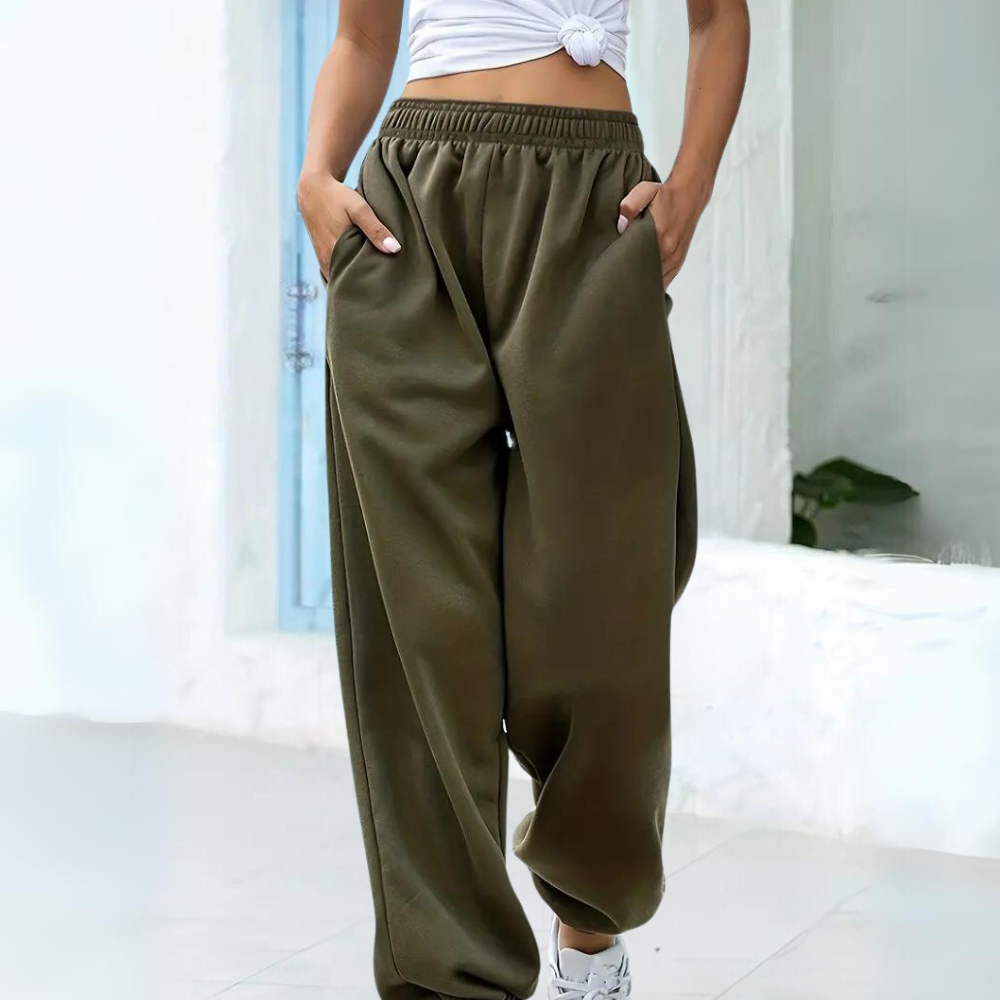 Pantalon de jogging femme – Coupe ample – Maille douce – Taille élastique – Ourlet resserré