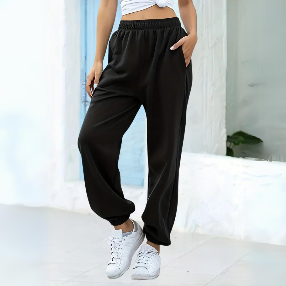 Pantalon de jogging femme – Coupe ample – Maille douce – Taille élastique – Ourlet resserré