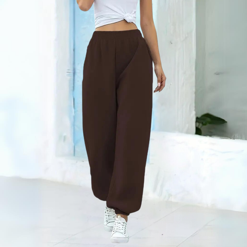 Pantalon de jogging femme – Coupe ample – Maille douce – Taille élastique – Ourlet resserré