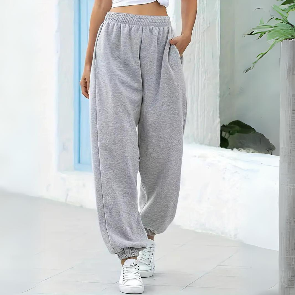 Pantalon de jogging femme – Coupe ample – Maille douce – Taille élastique – Ourlet resserré