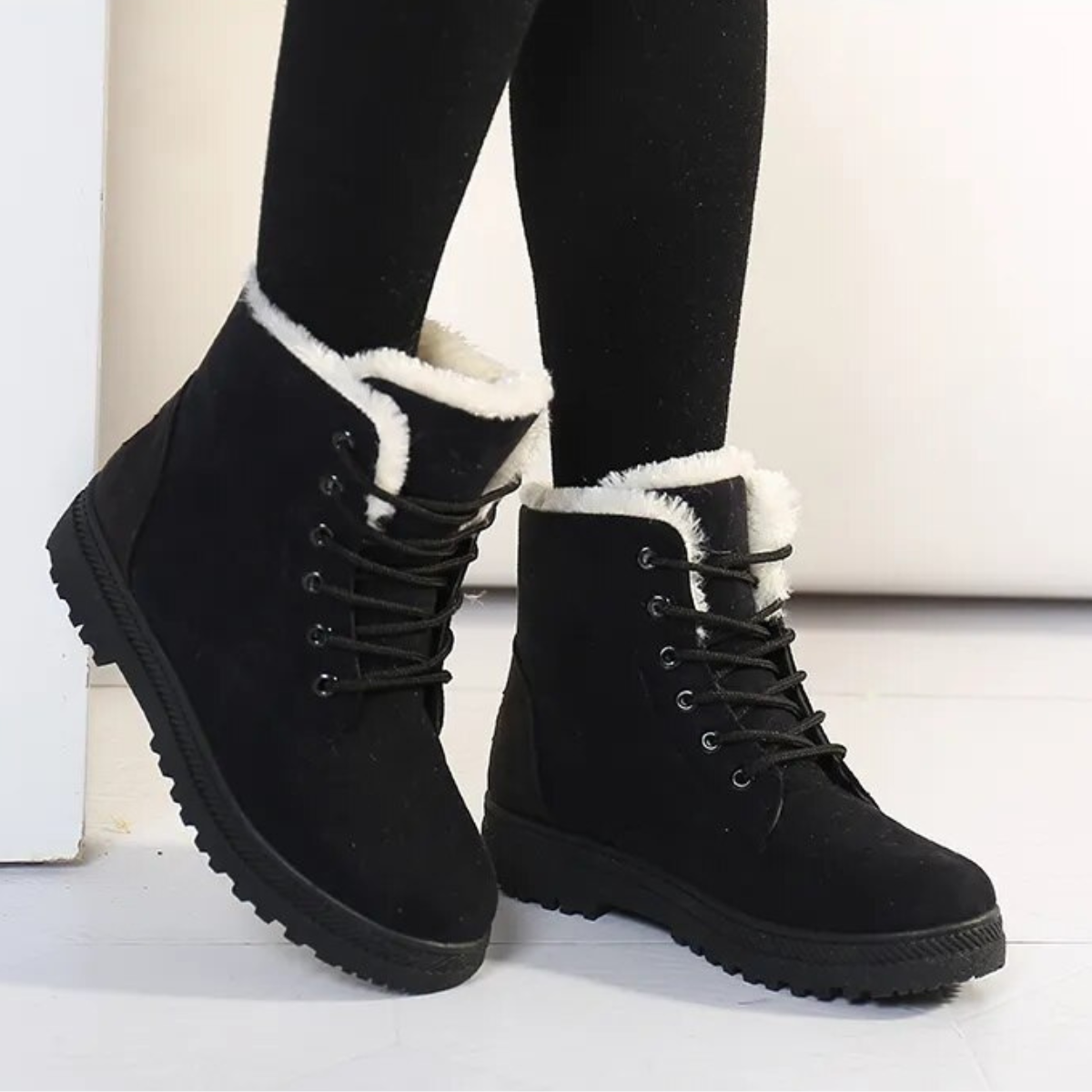 Bottes Femme - Suédées avec Doublure Chaude - Montantes à Lacets - Semelle Antidérapante