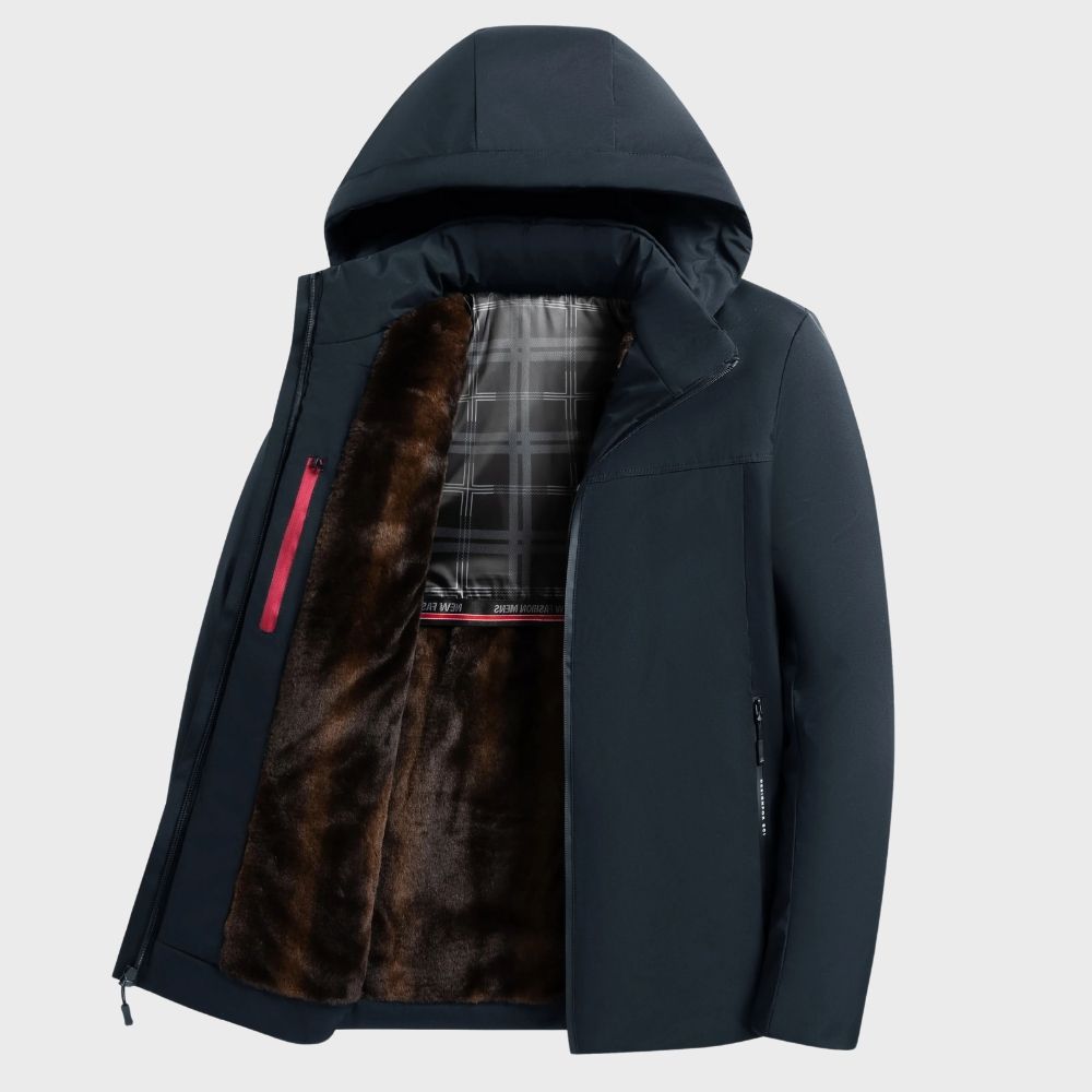 Veste homme imperméable – Doublure chaude en fourrure – Capuche – Coupe décontractée