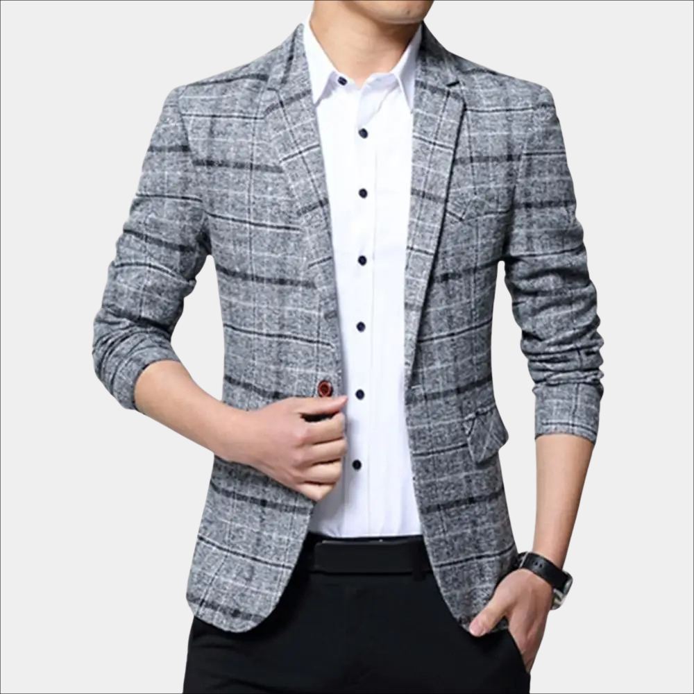 Blazer homme – Coupe slim – Tissu texturé léger – Motif à carreaux – Revers cranté