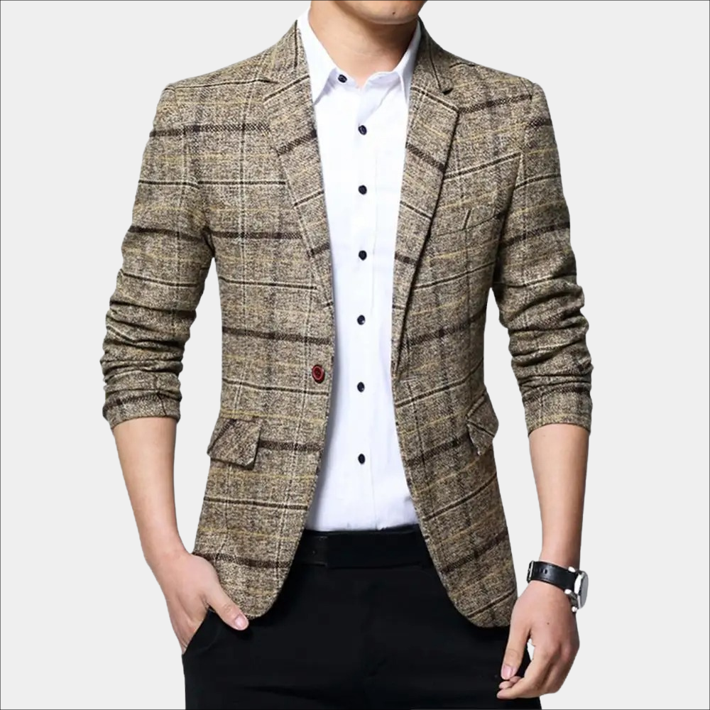 Blazer homme – Coupe slim – Tissu texturé léger – Motif à carreaux – Revers cranté