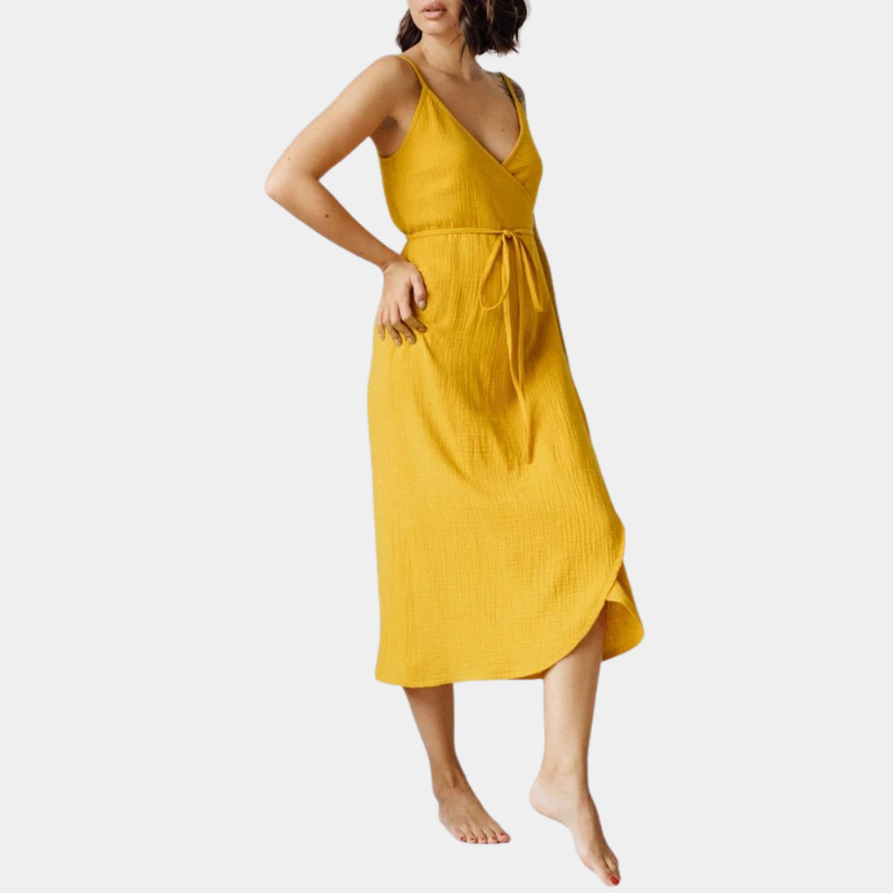 Robe Portefeuille Femme - Décolleté V - Bretelles Fines - Ceinture Ajustable - Élégante et Fluide
