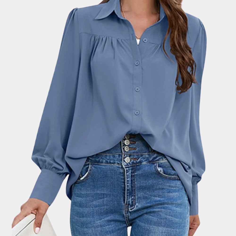 Blouse Femme - Coupe Ample - Manches Longues - Col Classique - Boutonnée Élégante