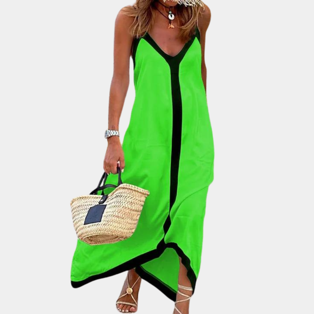 Robe Maxi Femme - Sans Manches - Décolleté V - Coupe Ample - Tissu Léger et Fluide