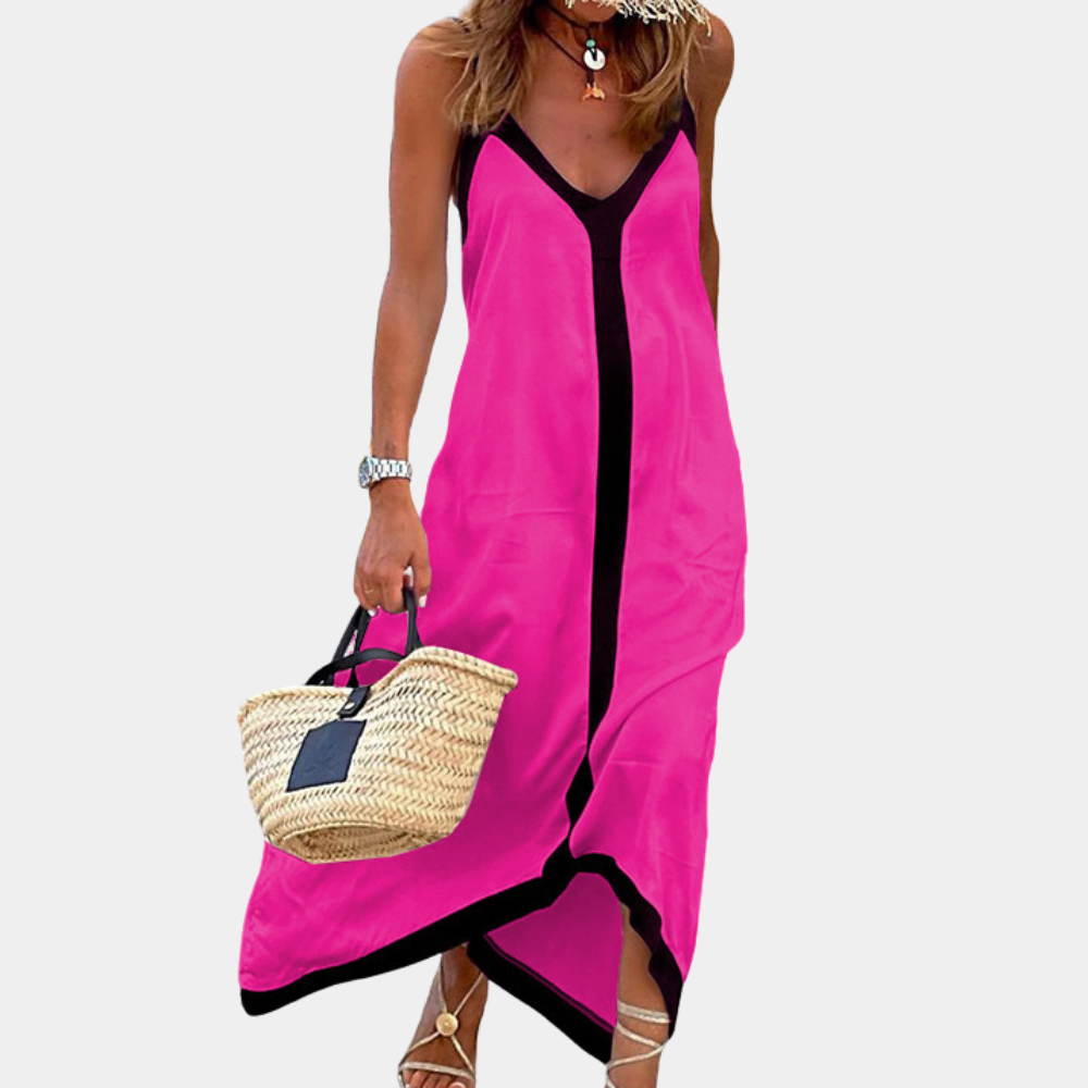 Robe Maxi Femme - Sans Manches - Décolleté V - Coupe Ample - Tissu Léger et Fluide