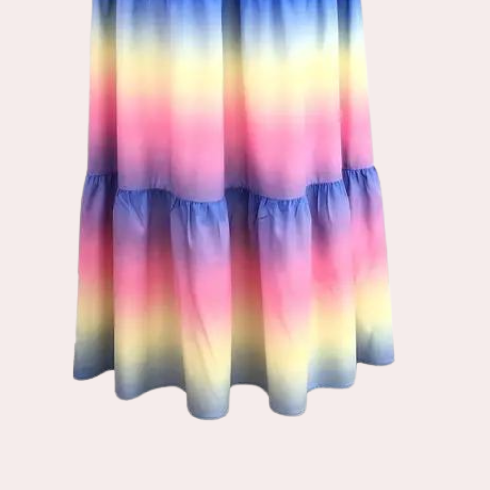 Robe Maxi Femme – Épaules Dénudées – Manches Courtes – Taille Smockée – Jupe Étagée