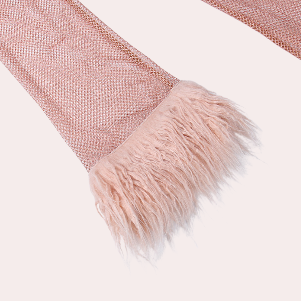 Robe Mini Femme - Manches Longues avec Plumes - Transparente à Motifs - Tenue de Soirée