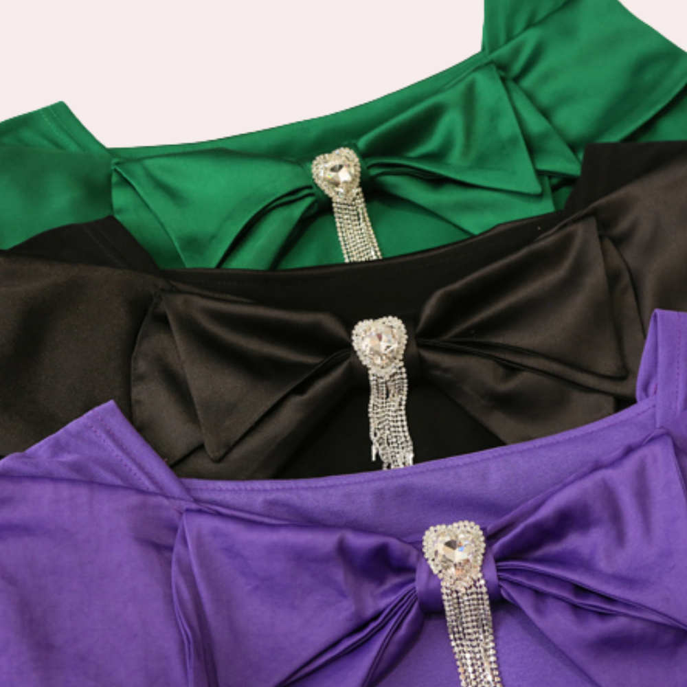 Blouse Femme - Décolleté Carré - Noeud Large - Manches Courtes - Coupe Ajustée Élégante