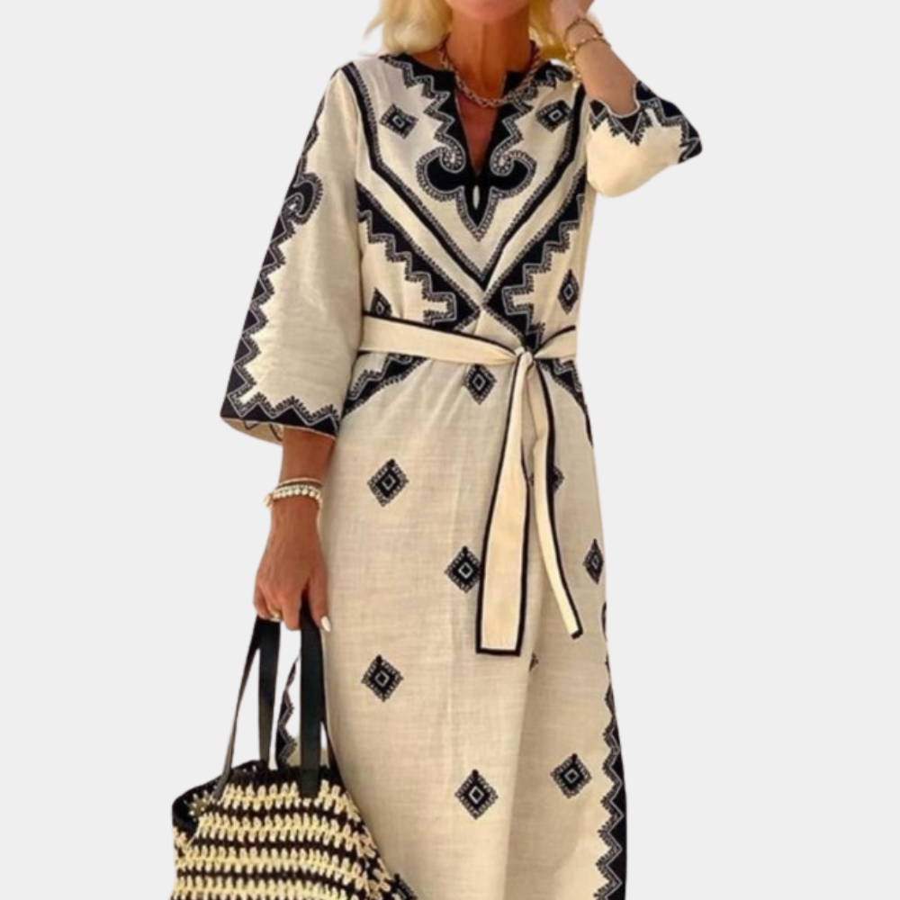 Robe Kaftan Femme - Longue et Fluide - Ceinture Ajustable - Broderie Élégante