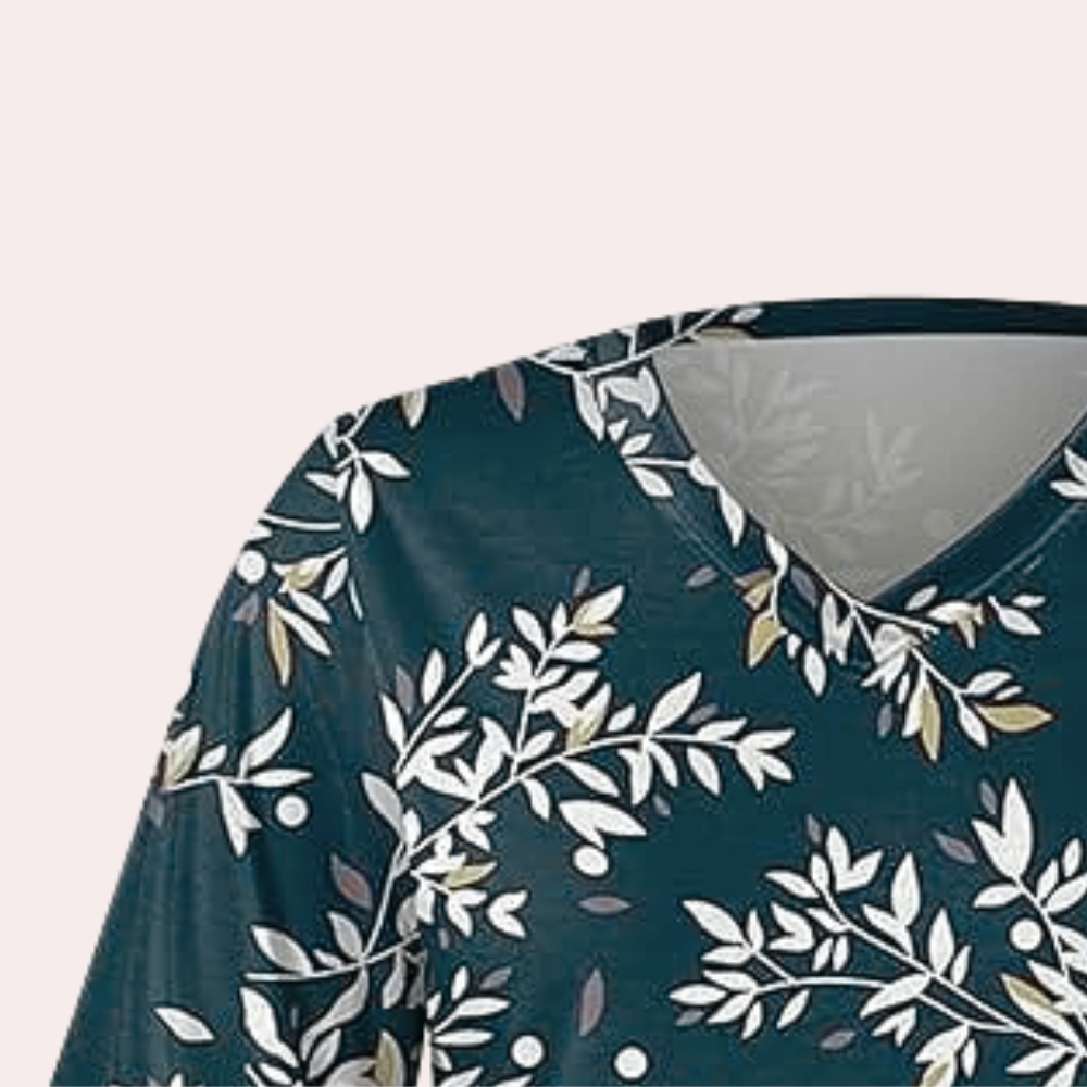 Blouse Femme - Motif Fleuri - Col V Élégant - Manches 3/4 - Coupe Ample Respirante