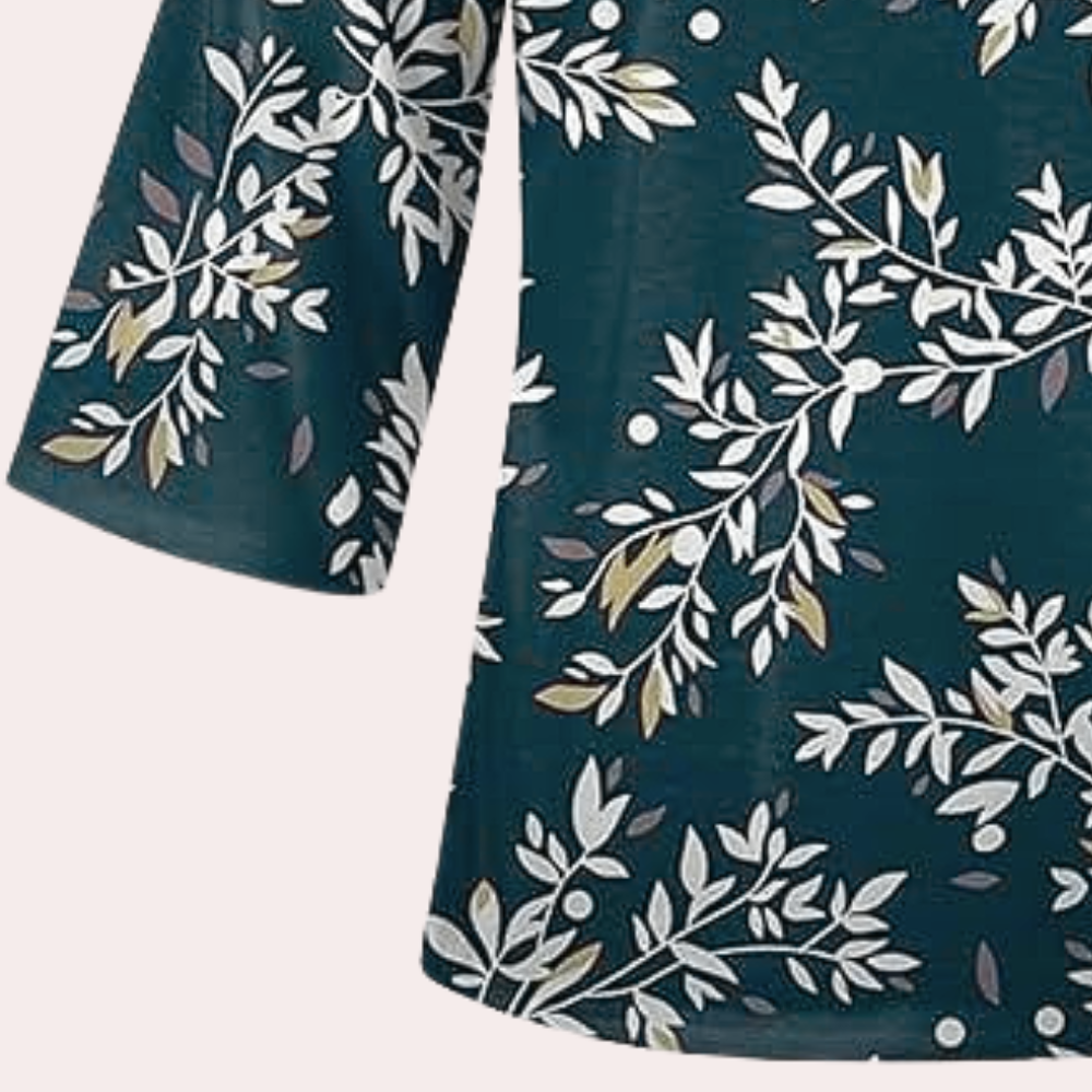 Blouse Femme - Motif Fleuri - Col V Élégant - Manches 3/4 - Coupe Ample Respirante