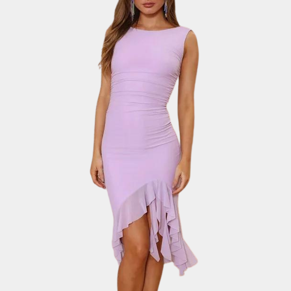 Robe Femme Sans Manches - Coupe Cintrée - Détail Froncé - Ourlet Asymétrique Élégant