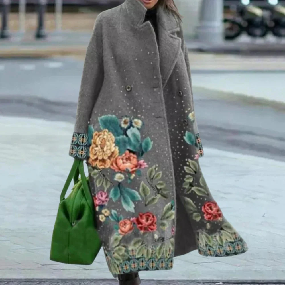 Manteau femme – Laine mélangée – Coupe oversize – Longueur maxi – Motif abstrait