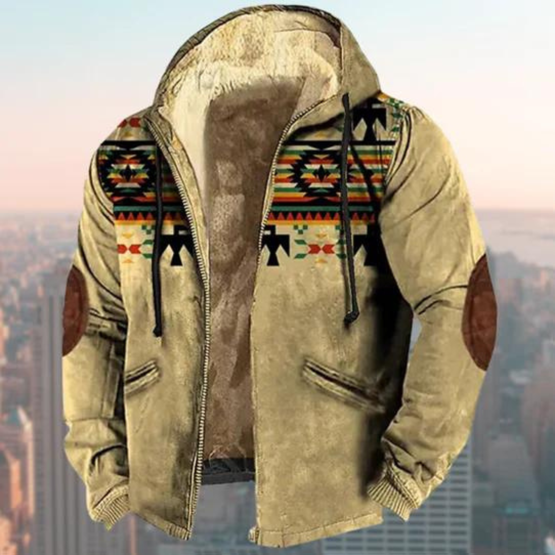 Veste à capuche homme – Coupe regular – Effet daim – Motif géométrique – Zip frontal