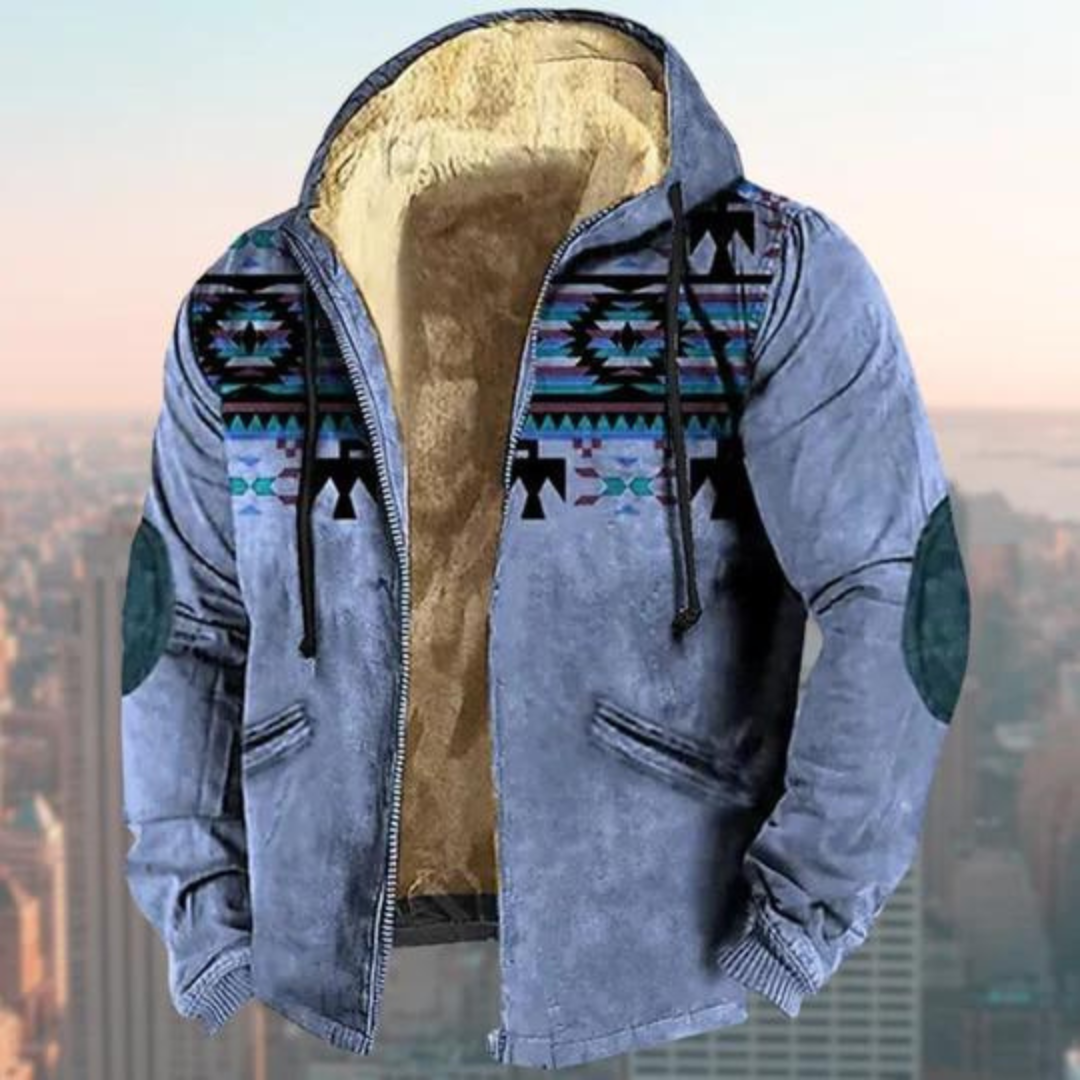 Veste à capuche homme – Coupe regular – Effet daim – Motif géométrique – Zip frontal