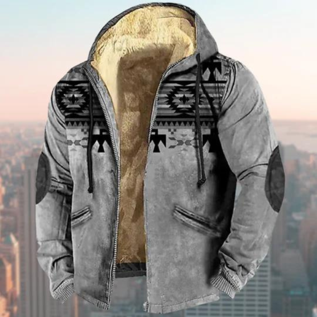 Veste à capuche homme – Coupe regular – Effet daim – Motif géométrique – Zip frontal