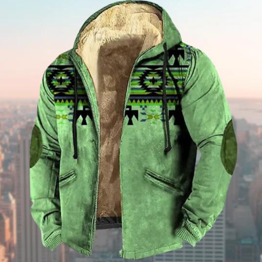 Veste à capuche homme – Coupe regular – Effet daim – Motif géométrique – Zip frontal