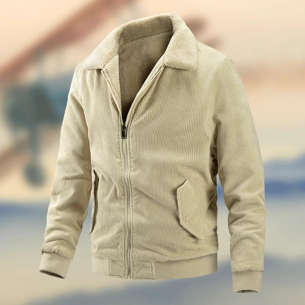 Veste homme décontractée – Velours côtelé – Fermeture zippée – Col chemise