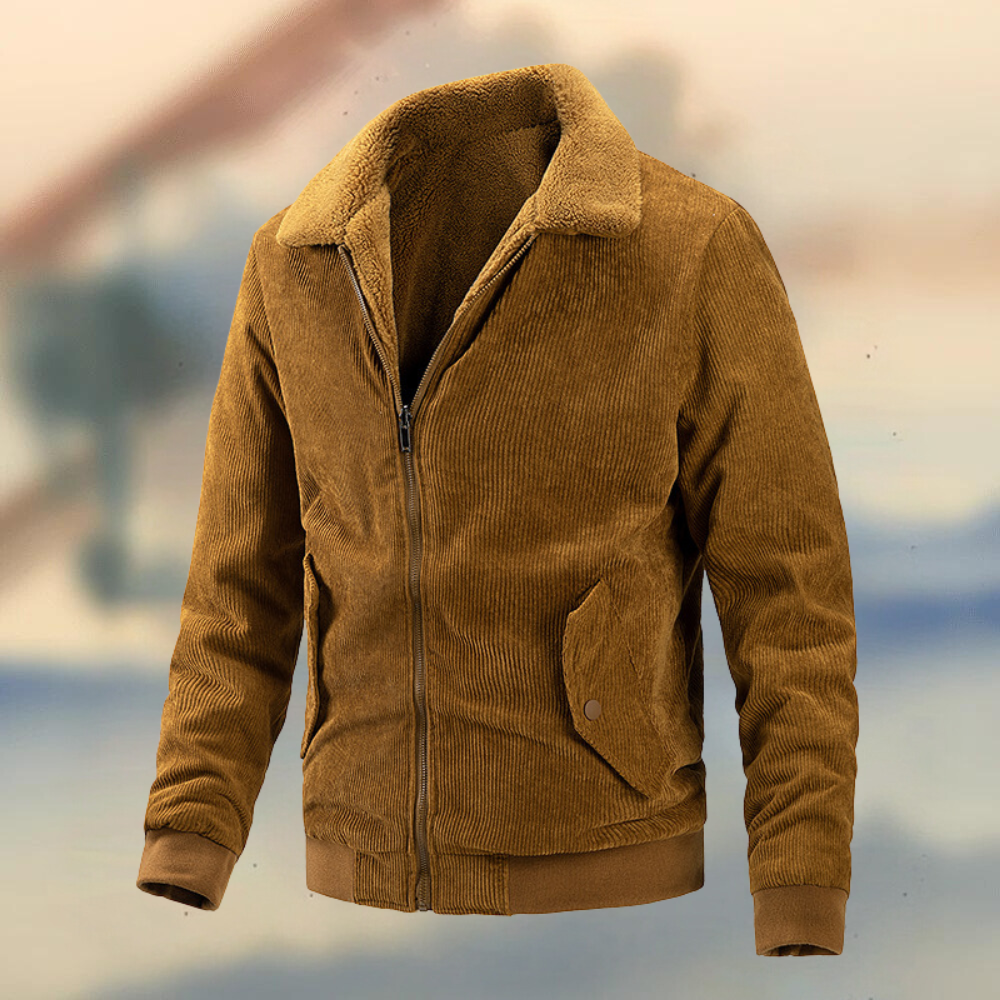 Veste homme décontractée – Velours côtelé – Fermeture zippée – Col chemise