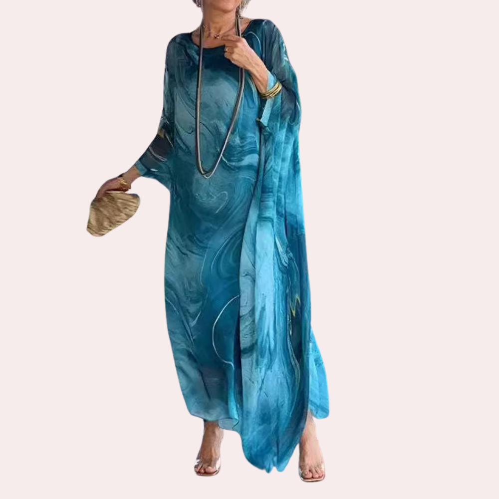 Robe Kaftan Femme – Coupe Ample Fluide – Manches Longues – Col Rond Élégant