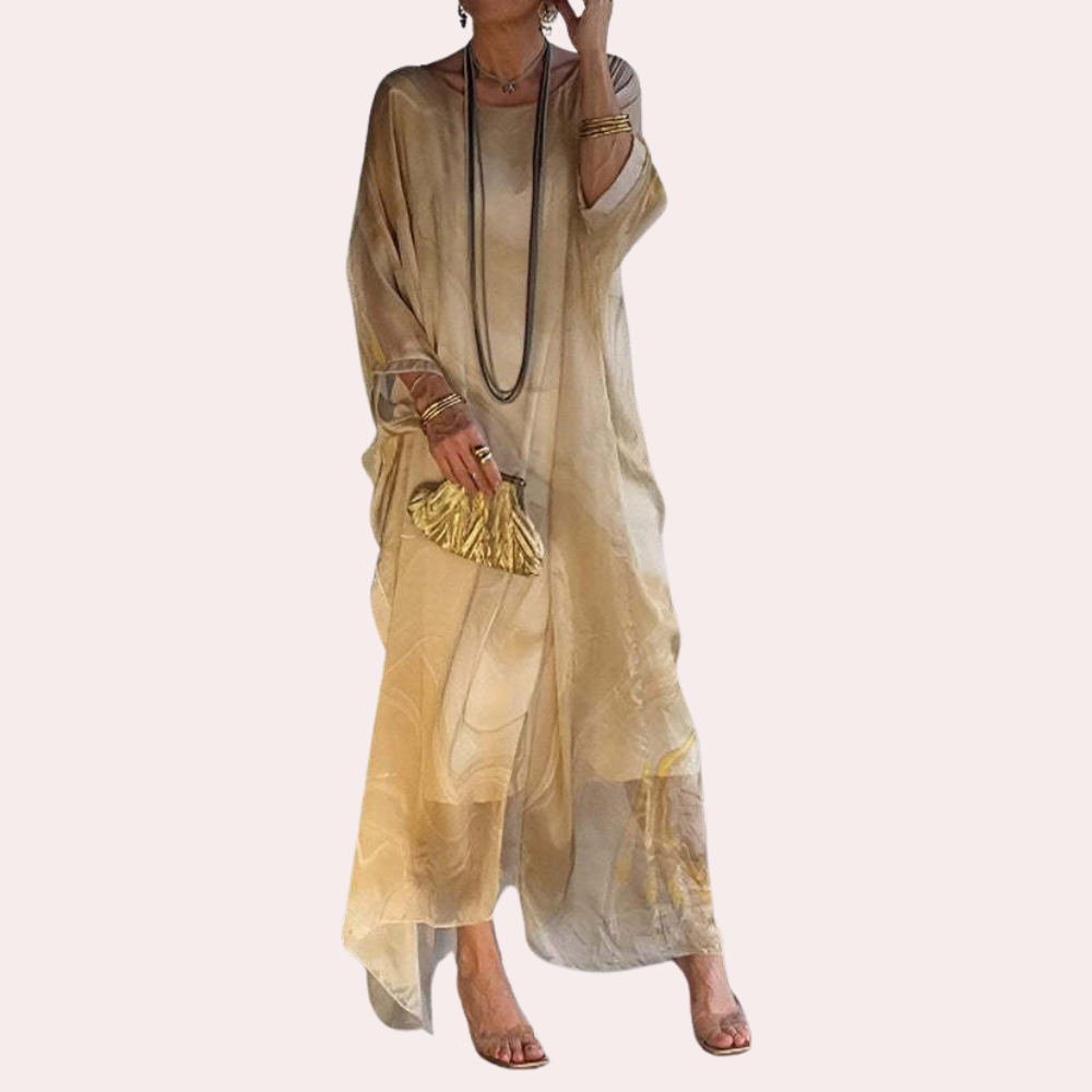 Robe Kaftan Femme – Coupe Ample Fluide – Manches Longues – Col Rond Élégant