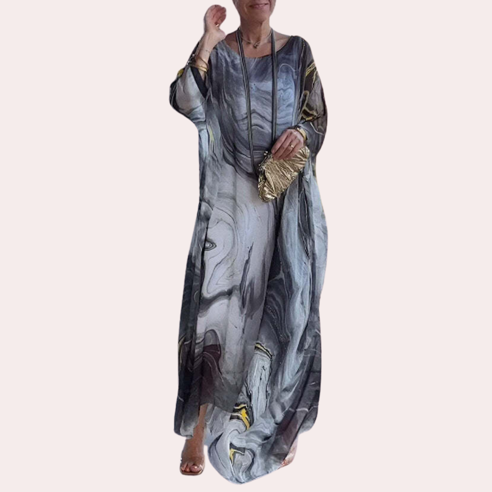 Robe Kaftan Femme – Coupe Ample Fluide – Manches Longues – Col Rond Élégant